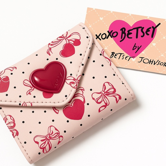 NWT BETSEY JOHNSON 2pc Wallet Bundle – Butterflies + Cherries Hearts Bows Pink - Picture 7 of 12